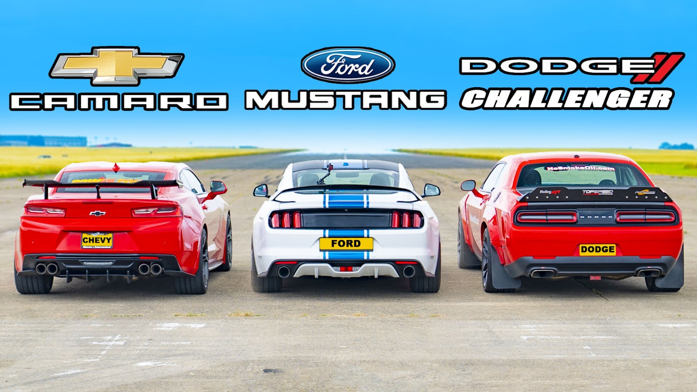 Drag race: 650hp Chevrolet Camaro vs 735hp Ford Mustang vs 650hp Dodge  Challenger SRT